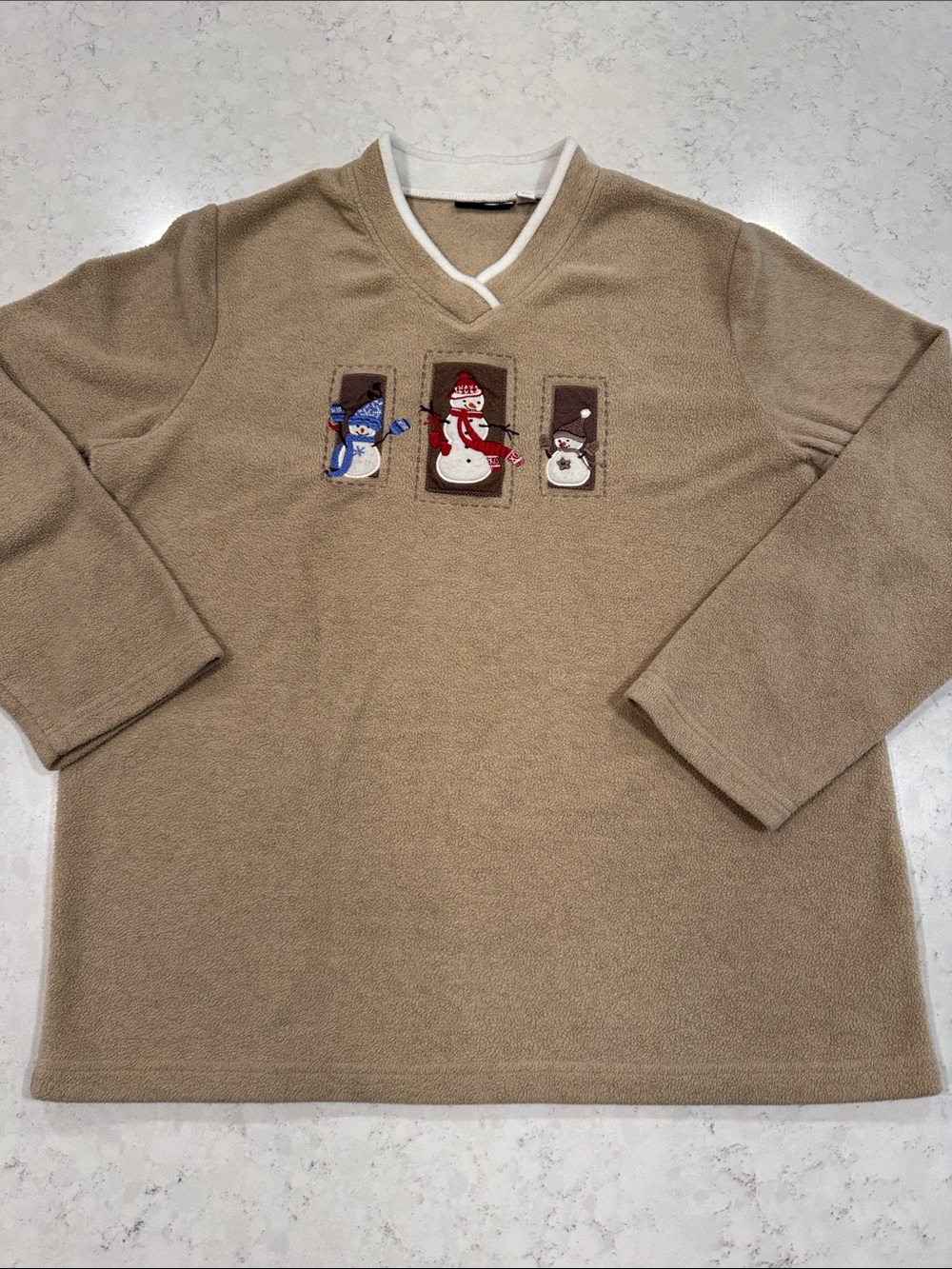 Croft & Barrow Women's XL V-neck Holiday Snowman Pullover Fleece Sweater Comfy